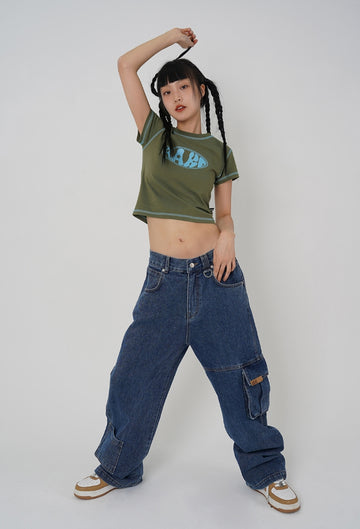 AK. LEATHER LABEL CARGO DENIM